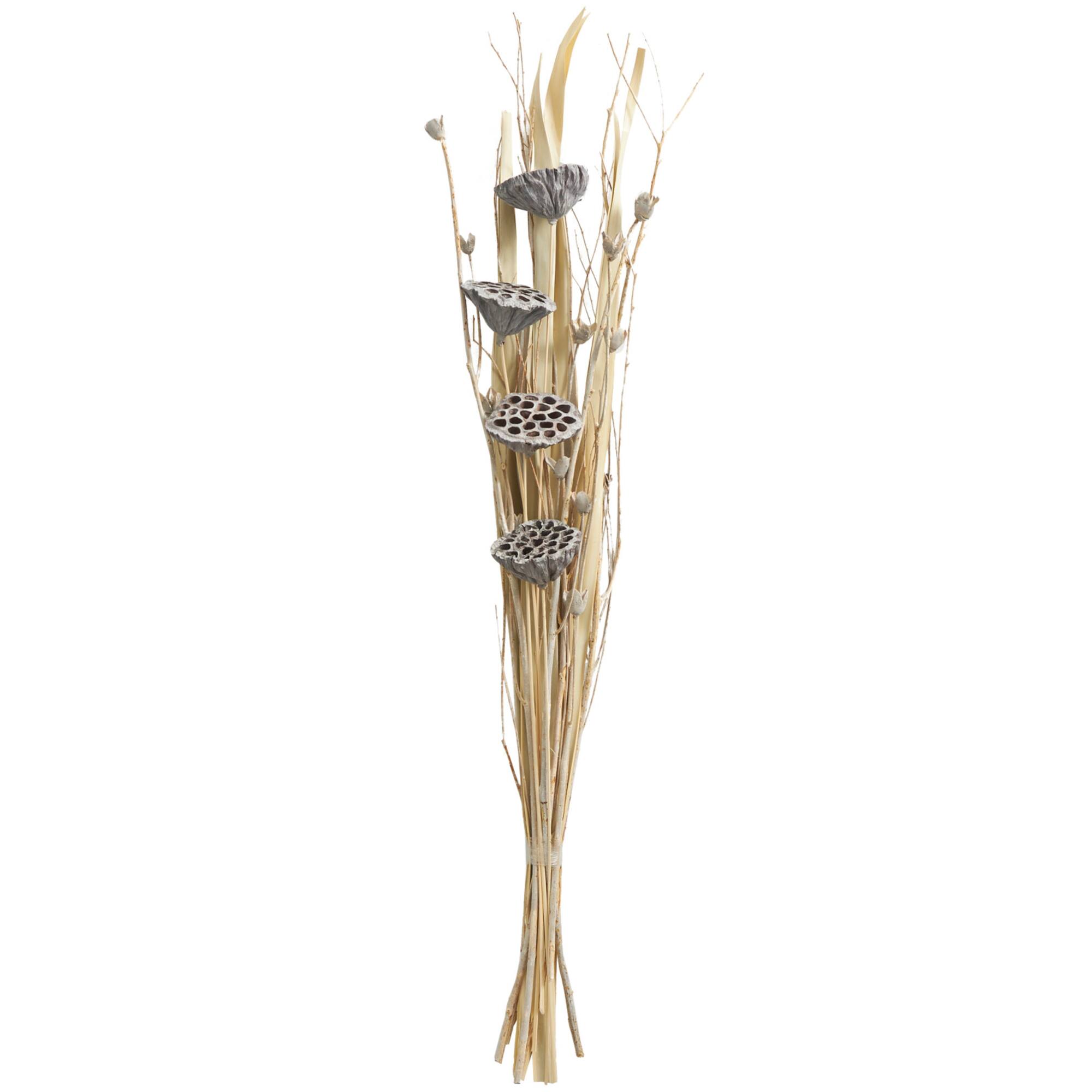 40" Gray Dried Plant Bouquet Lotus Flower Natural Foliage with Grass & Branch Accents
